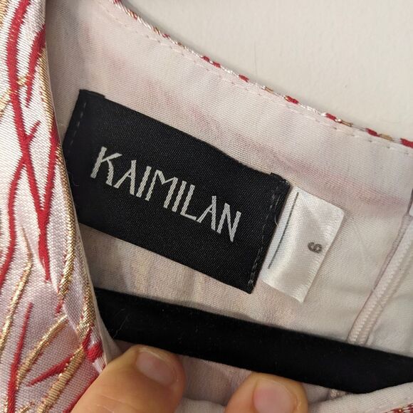 Kaimilan fit and flare jaquard champagne and red dress - Picture 3 of 4